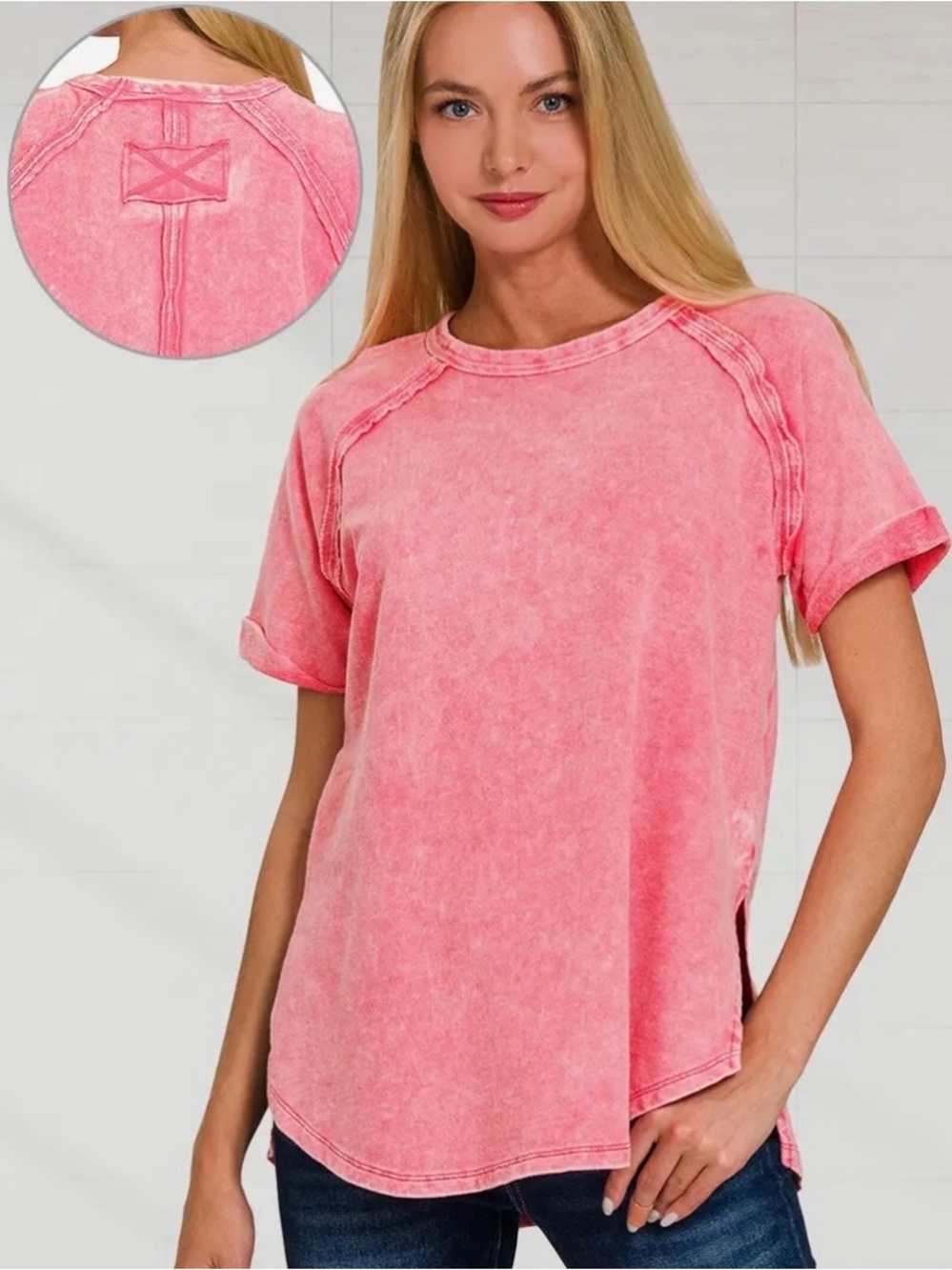 Zenana Washed Pink Crewneck Women's Top